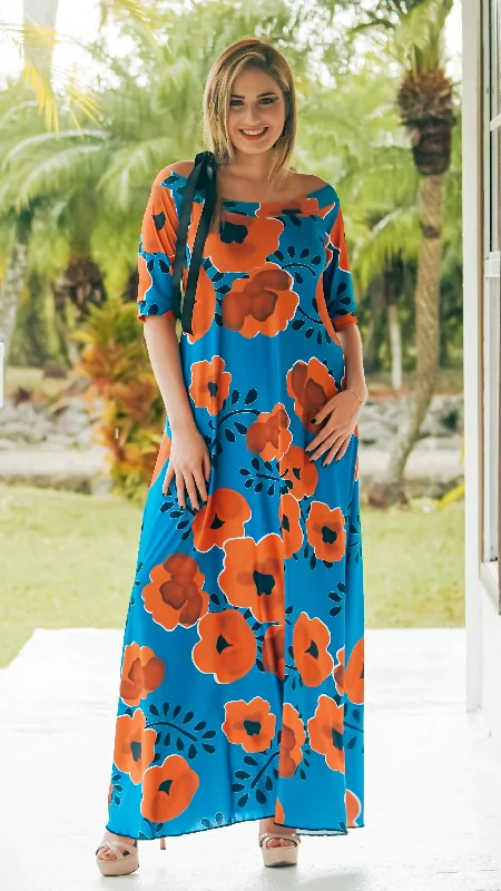 "Summer Blooms" Valeria Long Dress, Orange Blooms