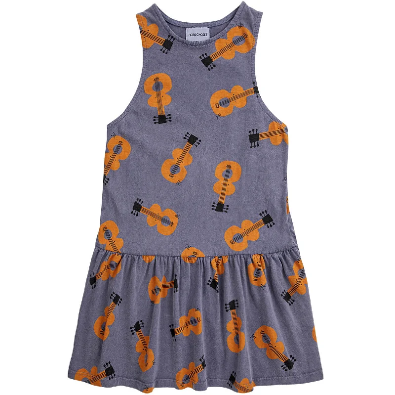 Acoustic Guitar All Over Dress in Prussian Blue by Bobo Choses - Last One In Stock - 12-13 Years