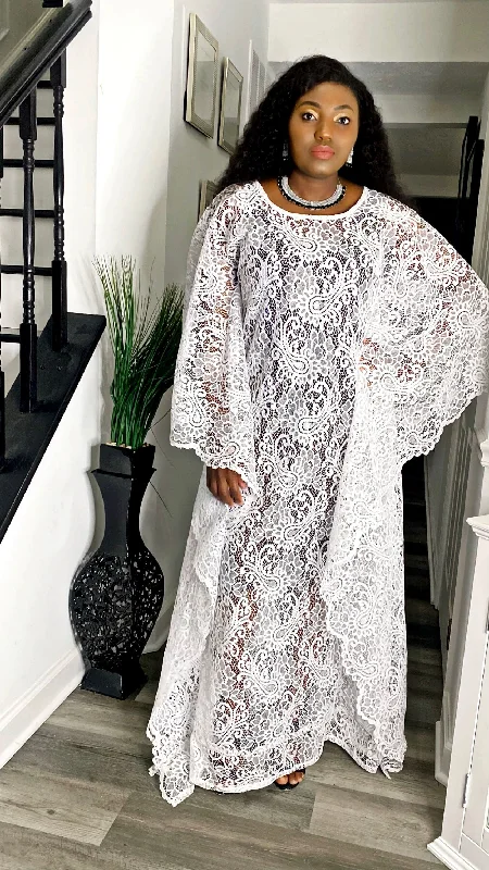 African Queen Boubou - Women's white African lace long dress