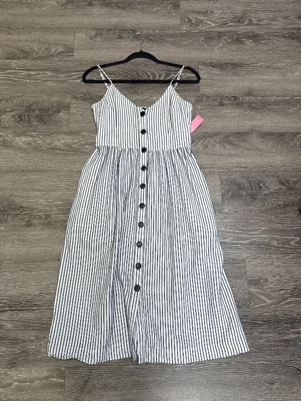 ATM Stripe Buttons Strap Dress - small