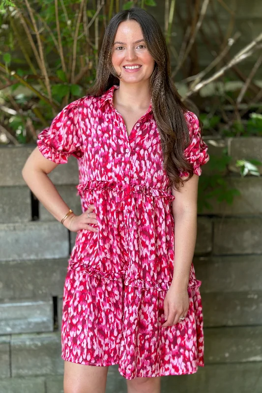 Button Down Tiered Dress Pink