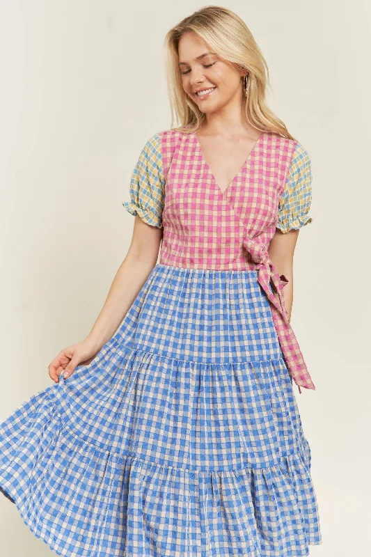 Colorblock Gingham Dress