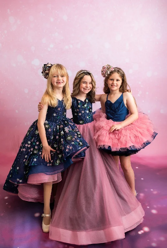 "Midnight Garden"- Floor length gown+detachable sequin skirt  (9 year- 11 year)