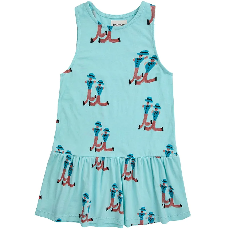 Dancing Giants All Over Dress in Light Blue by Bobo Choses