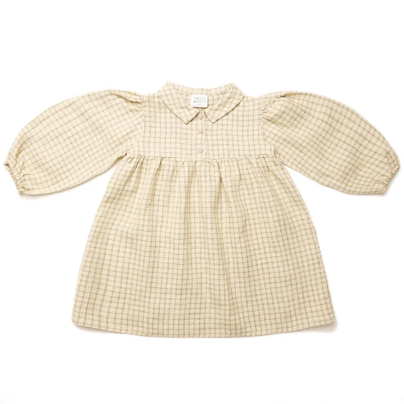 Duck Duck Goose Dress in Pistachio Windowpane Check Linen by Nellie Quats - Last Ones In Stock - 5-8 Years