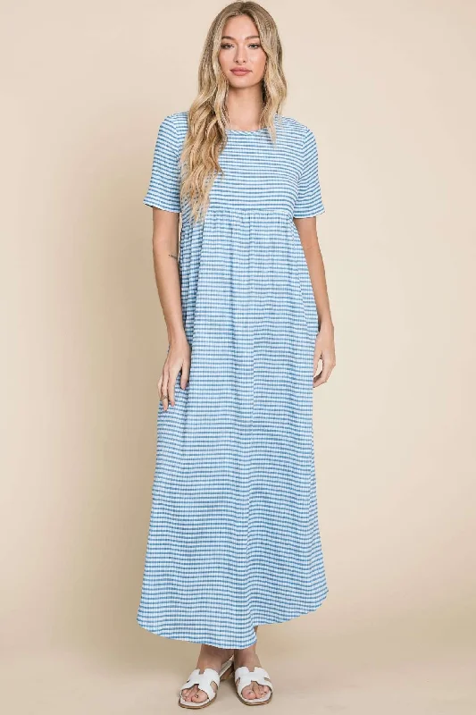 Gingham Poplin Dress Blue