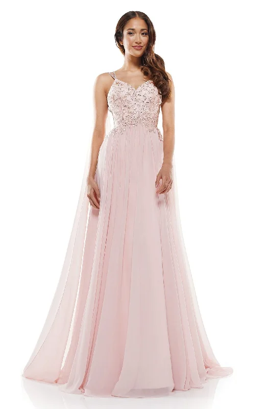 Glow Dress - Beaded Lace Bodice Chiffon Cape Long Gown G927S