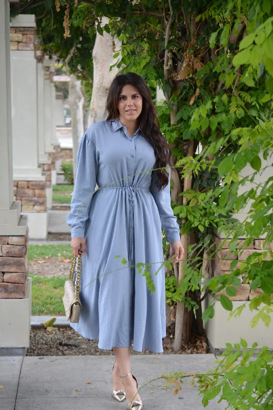 Matilda Dusty Blue Buttoned Dress