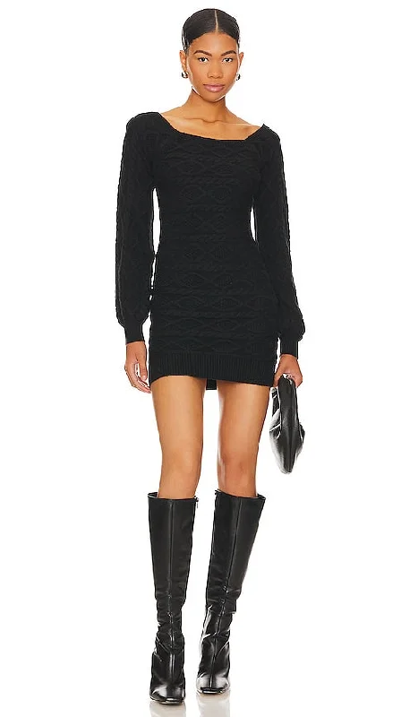 MORE TO COME Simone Cable Knit Dress in Black