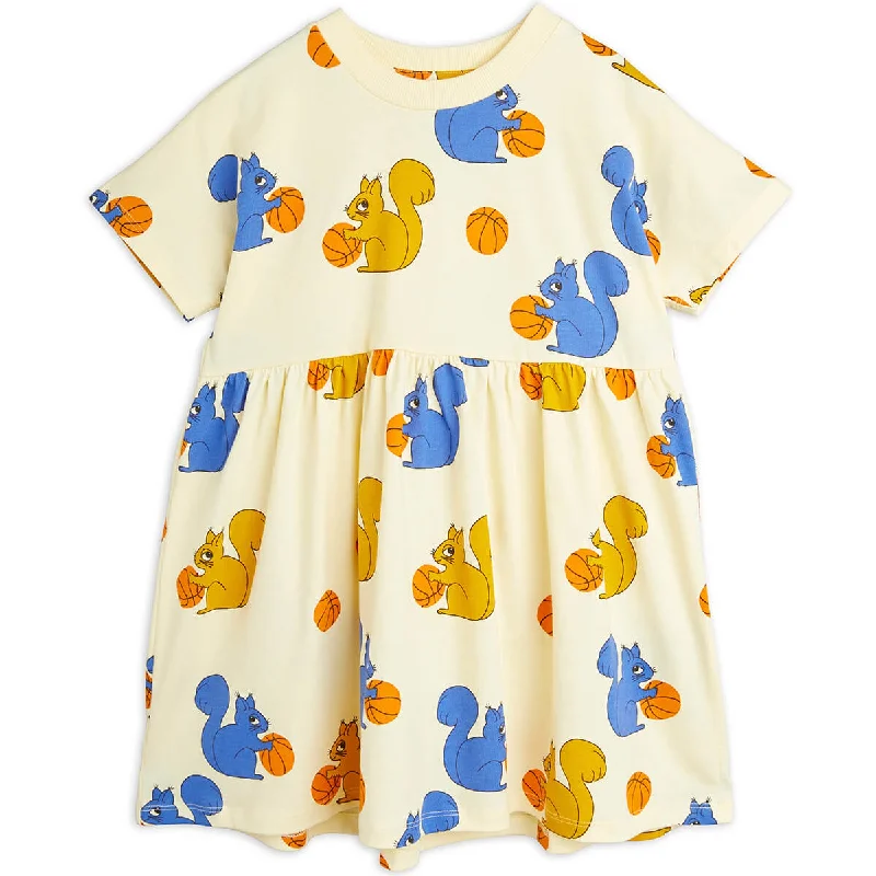 Rib Neck Squirrels Dress in Yellow by Mini Rodini - Last One In Stock - 92/98 (2-3 Years)