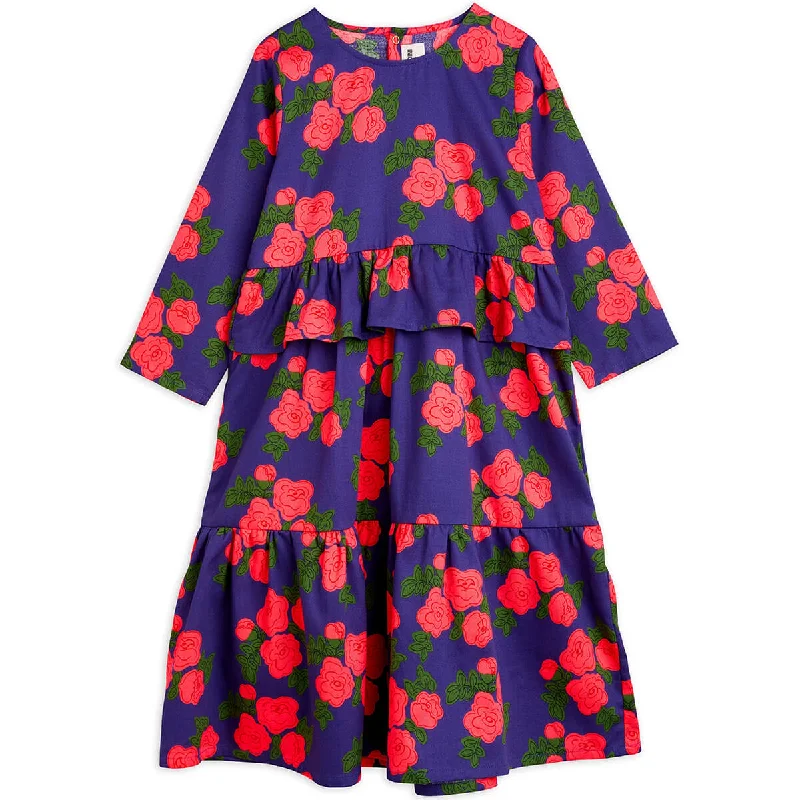 Roses AOP Woven Frill Dress in Blue by Mini Rodini - Last One In Stock - 92/98 (2-3 Years)