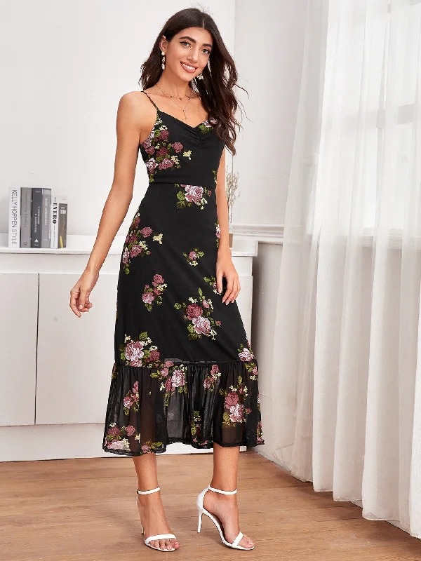 Roses Print Long Dress