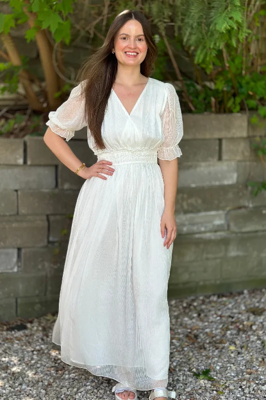 Sheer Lined Smocked Waist Dress Ivory