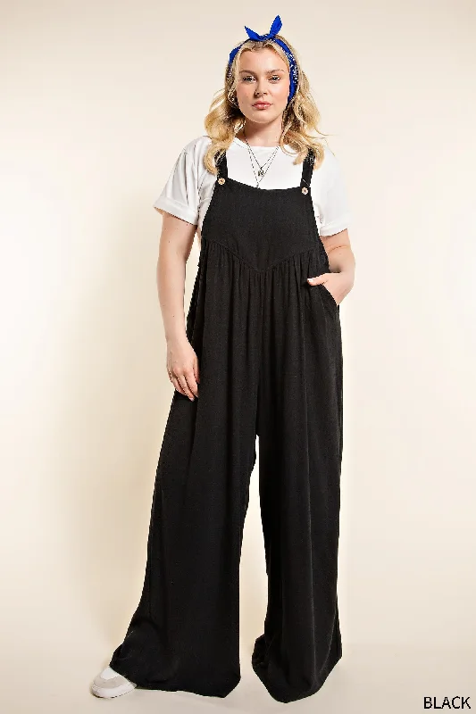 Shirring Detail Overalls - Curvy Size