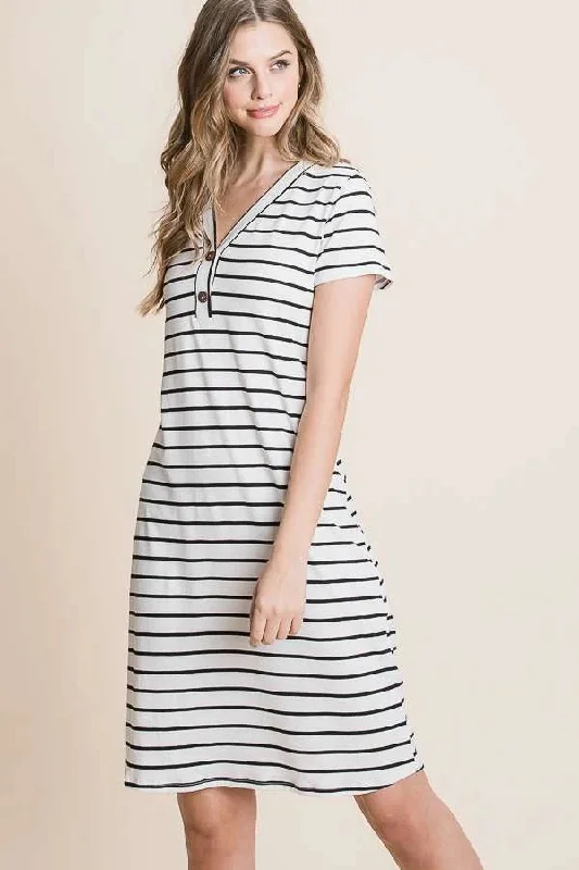 Striped Tee Dress Black