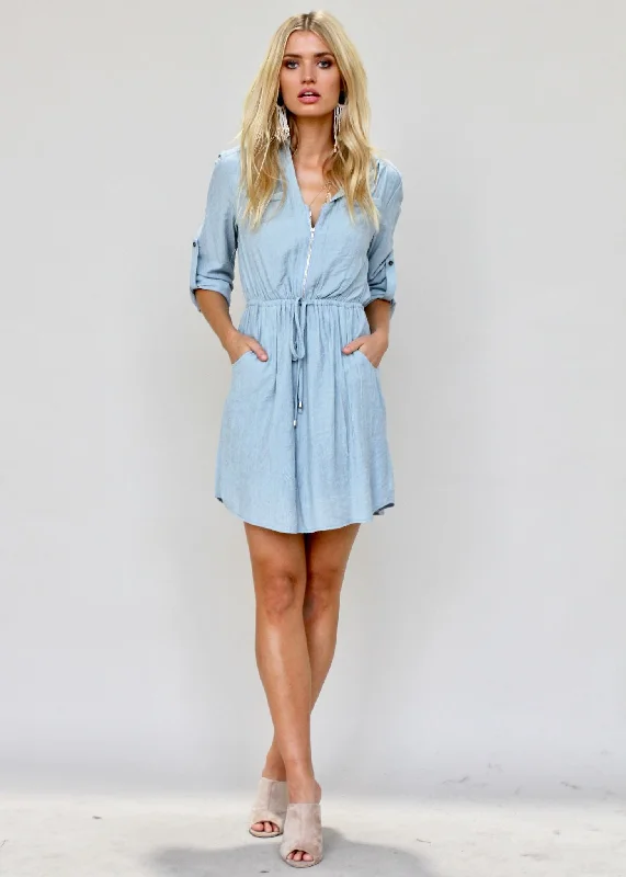 Stronger Sun Tunic Dress - Pale Blue