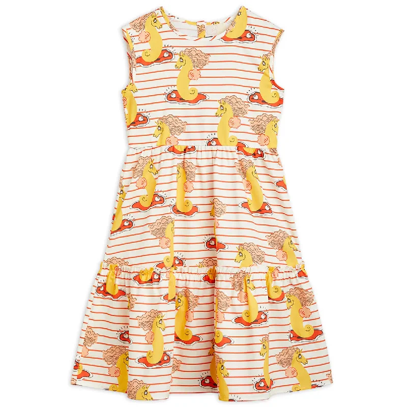 Unicorn Seahorse AOP Dress in Red by Mini Rodini - Last One In Stock - 140/146 (9-11 Years)