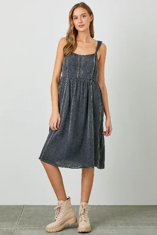 Washed Tank Strap Dress Black