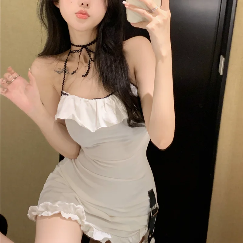 White Halter Neck Sexy Sling Dress YV47179