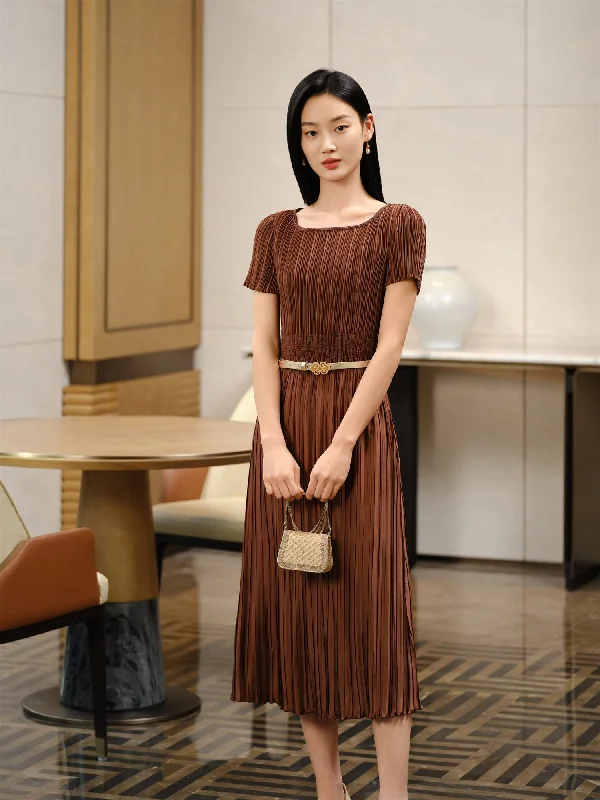 YAYING Pleated Waist-Cinched Dress