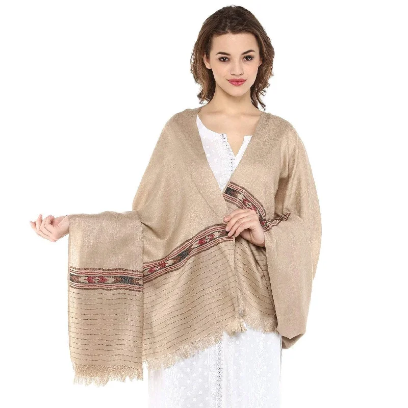 Pashtush Womens Aztec Weave Shawl From Himachal, TAUPE