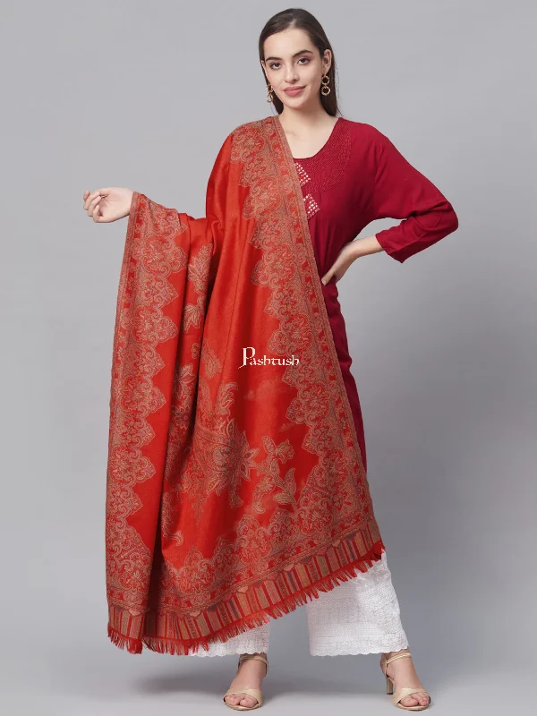 Pashtush Women Red Ethnic Motifs Woven Design Designer Shawl