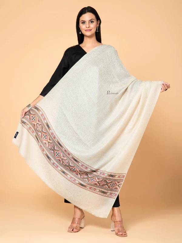 Pashtush Womens Extra Fine Wool Shawl, Aztec Weave Design, Beige