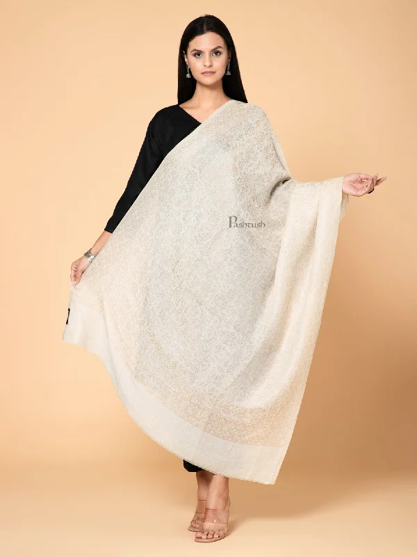 Pashtush Womens Extra Fine Wool Shawl, Pasiley Weave Design, Emily Ivory