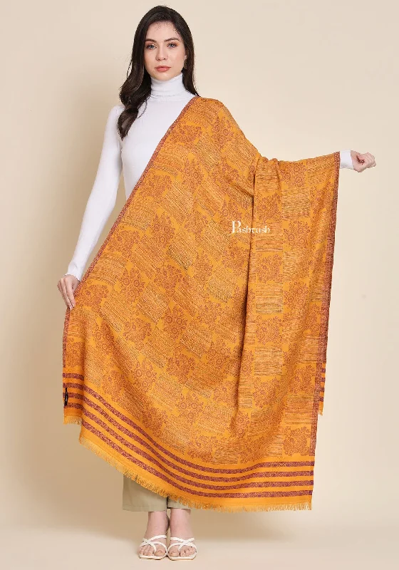 Pashtush Womens Faux Pashmina Shawl, Design, Mustard