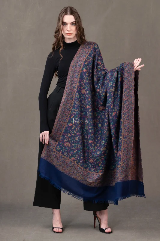 Pashtush Womens Faux Pashmina Shawl, Ethnic Jamawar  Design, Navy Blue