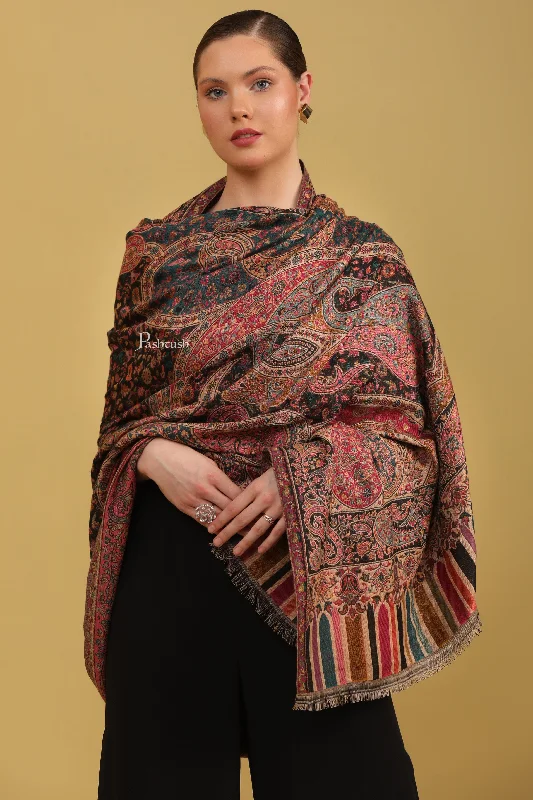 Pashtush Womens Faux Pashmina Shawl, Ethnic Weave Design, Multicolour