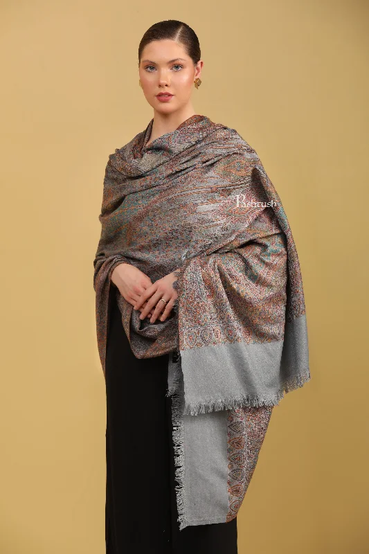 Pashtush Womens Faux Pashmina Shawl, Jamawar Design, Slate Grey