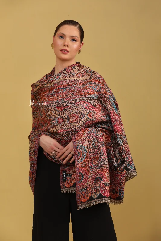 Pashtush Womens Faux Pashmina Shawl, Multicoloured Ethnic Paisley Weave Design, Multicolour