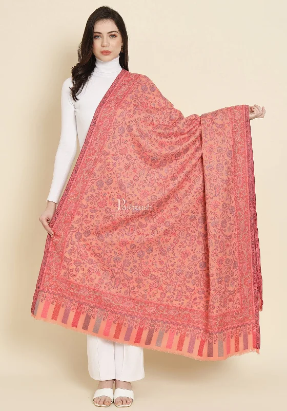 Pashtush Womens Faux Pashmina Shawl, Paisley Ethnic Woven Design, Peach