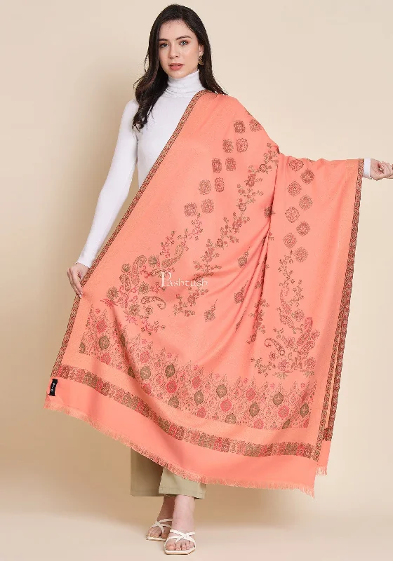 Pashtush Womens Faux Pashmina Shawl, Paisley Weave Zari Design, Peach