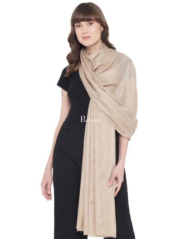 Pashtush Womens Fine Wool Shawl, Basics, Extra Soft Warm Light Weight, Solid Beige