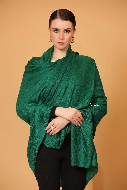 Pashtush Womens Fine Wool Shawl, Self Paisley Weave, Extra Soft, Rich Green