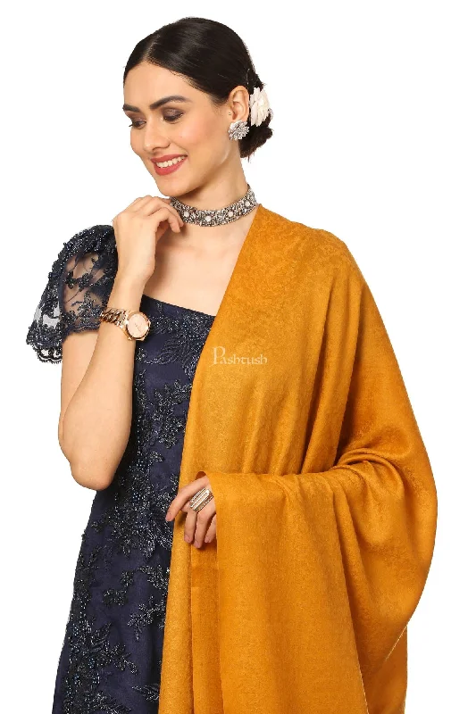 Pashtush Women'S Fine Wool Shawl, Soft And Warm, Aztec Design, Jacquard Weave - Palla Mustard