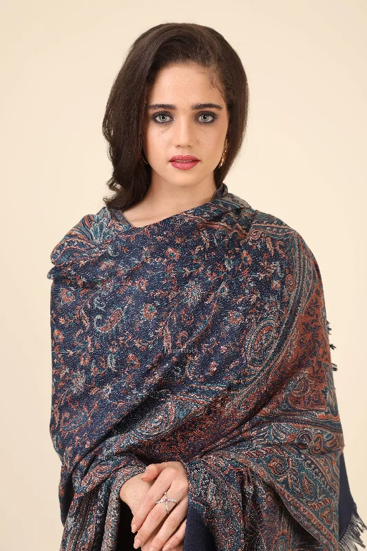 Pashtush Women'S Jamawar Shawl, Faux Pashmina Blue