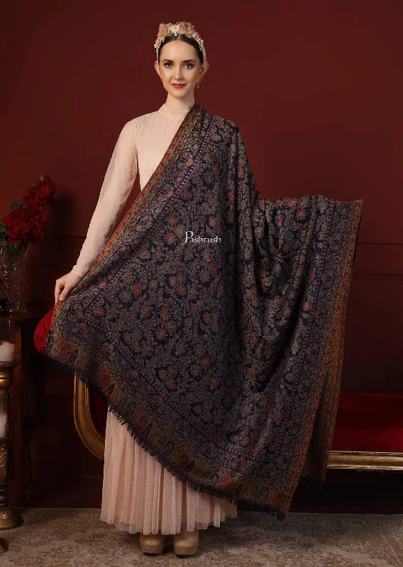 Pashtush Womens Faux Pashmina Ethnic Weave Shawl, Navy Blue