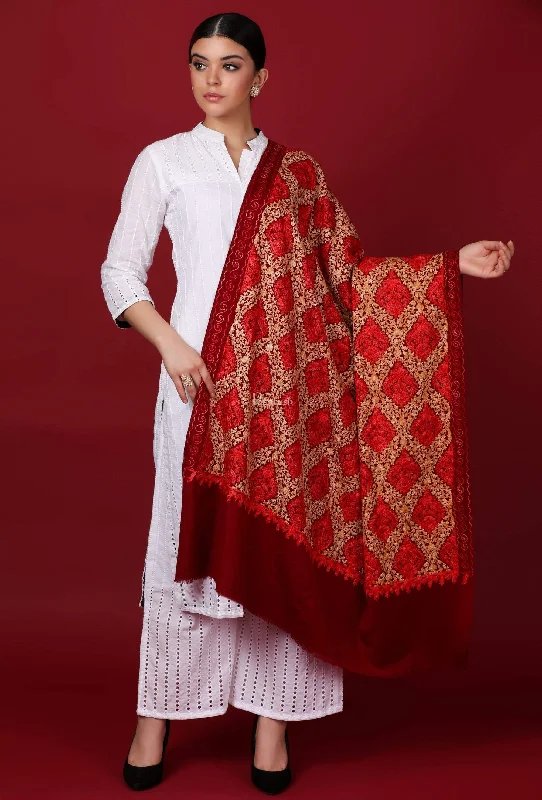 Pashtush Womens Embroidery Shawl, Aari Embroidery, Maroon