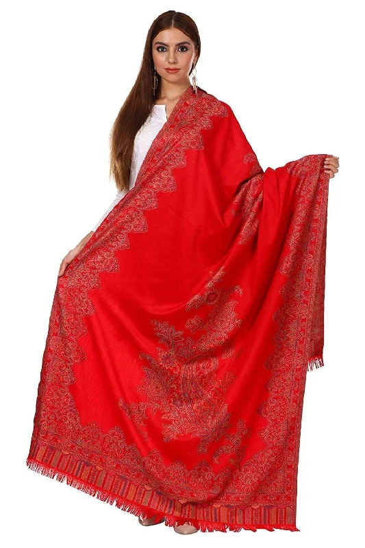 Pashtush Women'S Jacquard Ambi Shawl, Warm And Soft, Faux Pashmina - Red