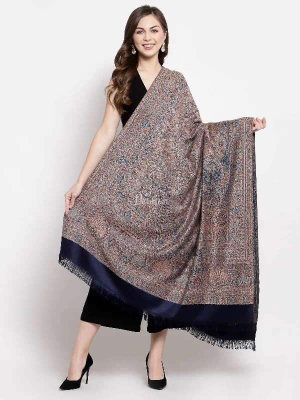 Pashtush Women'S Jamawar Shawl, Faux Pashmina, Navy Blue, Reversible