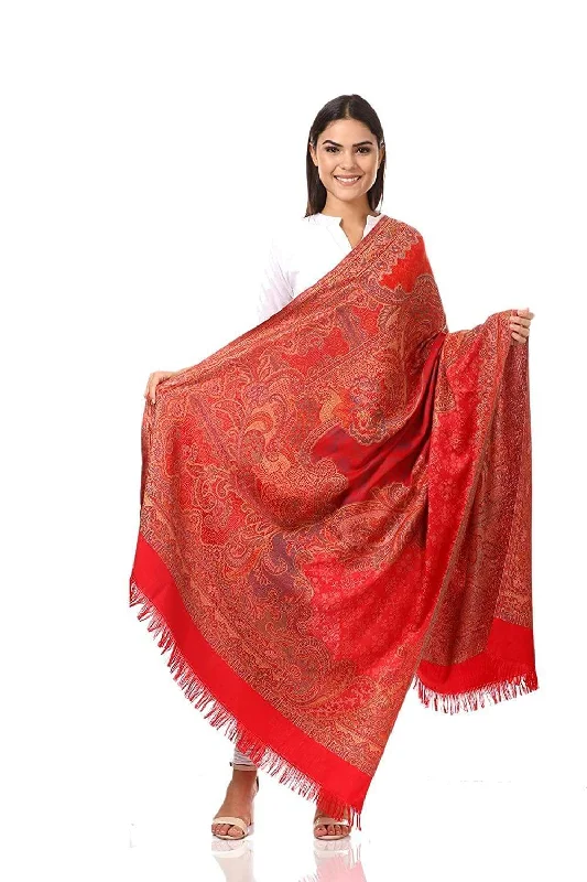 Pashtush Women'S Shawl, Jacquard, Warm And Soft, Faux Pashmina Design, Red