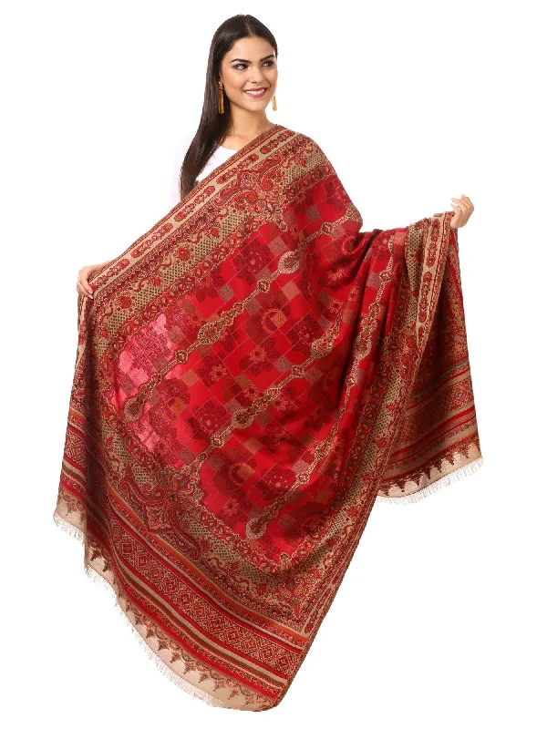 Pashtush Womens Aztec Jamawar Shawl, Faux Pashmina - Maroon Maroon