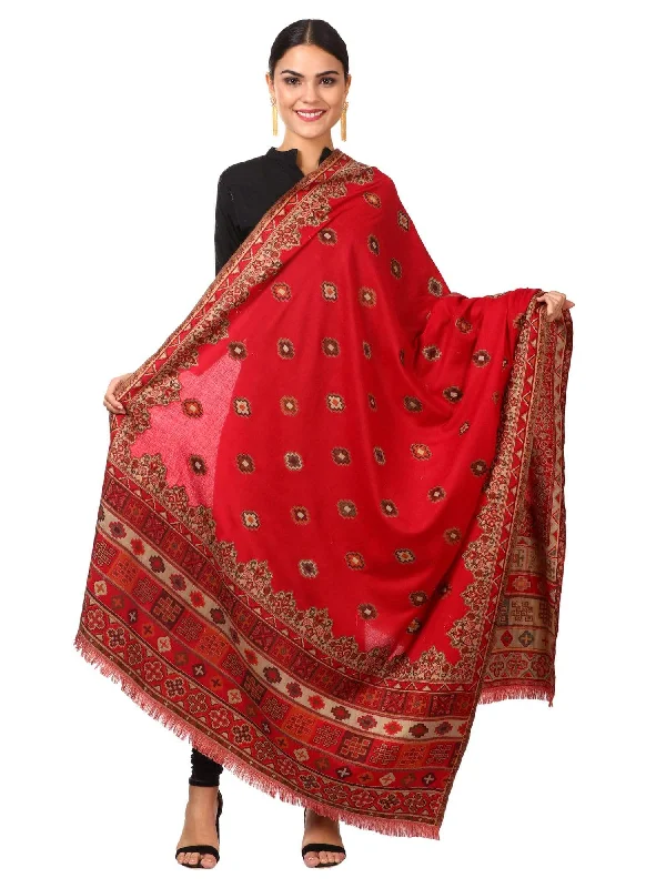 Pashtush Womens Aztec Jamawar Shawl, Faux Pashmina Maroon