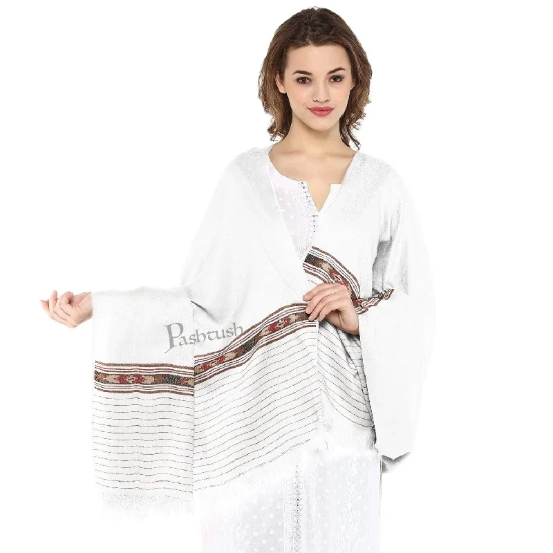 Pashtush Womens Aztec Weave Shawl From Himachal, White