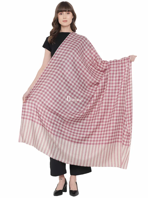 Pashtush Womens Shawl, Checkered Weave, Chashme Bulbul Weave, Soft Fine Wool, Morning Rose