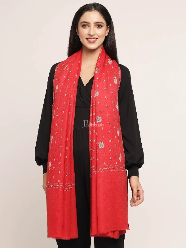 Pashtush Womens Shawl With Tone On Tone Embroidery, Soft, Warm, Light Weight, Red