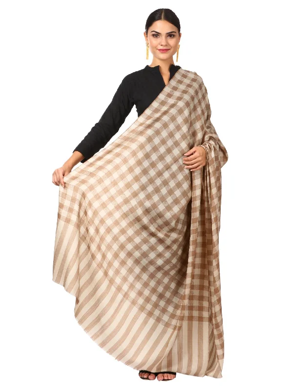 Pashtush Womens Extra Fine Wool Shawl, Checkered, Soft And Warm (Taupe)